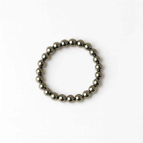 Metallic dark pyrite beaded bracelet, single loop view