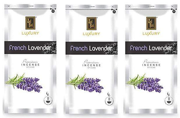 Set of three luxury agarbatti incense packs with French lavender and purple floral print