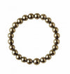 Gold beaded bracelet with round metallic pyrite-style beads, flexible stretch fit.