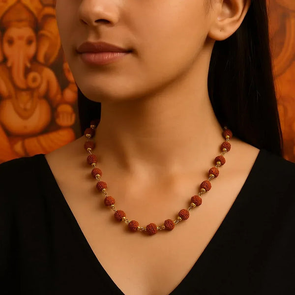 8mm Rudraksha Mala with Golden Caps - Achleshwar