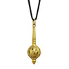 Gold-tone locket pendant with pointed base on a black cord, keychain style