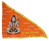 Triangular orange religious flag with Lord Shiva illustration and gold fringe trim