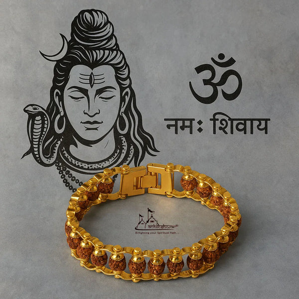 Gold Plated Premium Rudraksha Chain Bracelet for Men & Women | Stylish Spiritual Kada with Original Rudraksha Beads - Achleshwar