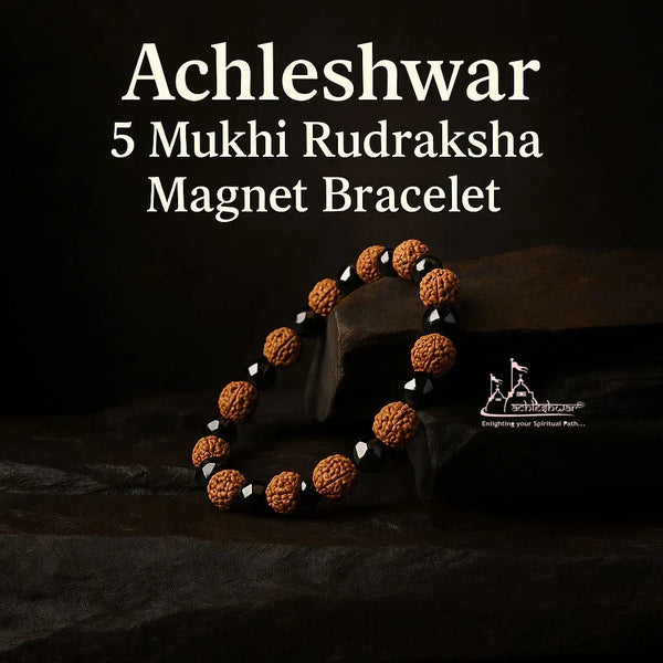 5 Mukhi Rudraksha Hematite Bracelet, Lab Tested Spiritual Healing Beads, Adjustable - Achleshwar