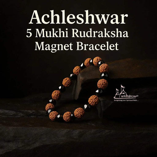 Rudraksha and hematite beaded bracelet in a loop with black round beads and brown beads