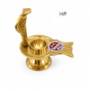 Brass Sheshnag pooja stand side view, round base with upright cobra and bowl