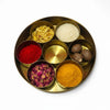 Achleshwar Brass Pooja Box | 7 Dibbi Set for Roli, Chawal, Haldi, Kumkum, Sindoor, Chandan, Turmeric | Traditional Brass Pooja Dani with Lid Holder for Festivals, Vrat & Daily Puja modified this title