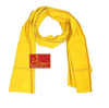 Yellow cotton patka/scarf with orange border stripe and small red emblem label
