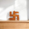 Copper swastik pyramid wall hanging, textured geometric blocks, top hanging loop