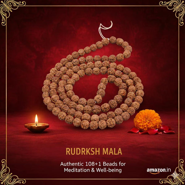Brown 5 Mukhi 12mm Rudraksha Mala/Rosary Lab Certified 108+1 Beads by- - Achleshwar
