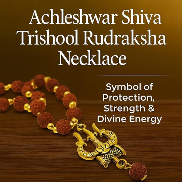 Achleshwar Rudraksha Mala Necklace with Trishool Pendant