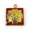 Square gold and red yantra locket pendant with ring bail, gold geometric design