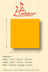 Gold square yantra card with product dimensions diagram and measurement labels