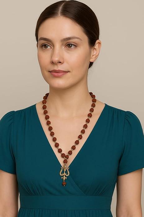 Rudraksha Mala Necklace with Trishool Pendant - Achleshwar