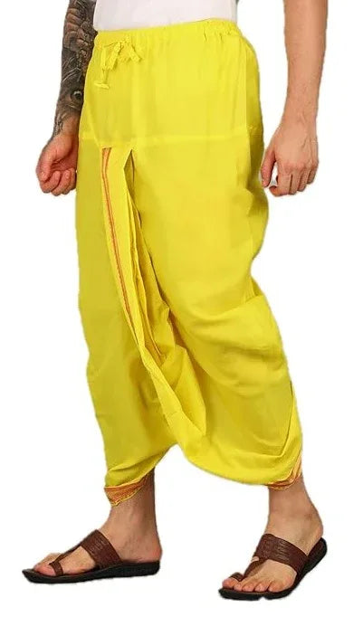 Pure Cotton Readymade Dhoti With Pocket Yellow Colour Free size - Achleshwar