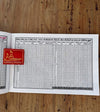 Hindi panchang book open to printed calendar tables with red icon and text pages