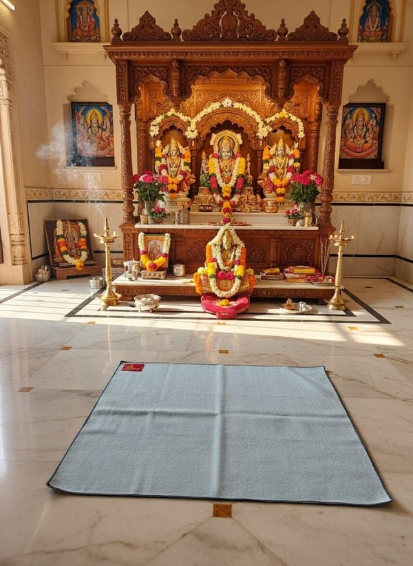 Premium Light Blue Woolen Aasan (23x27 Inch) – Handcrafted Pooja & Meditation Mat - Achleshwar