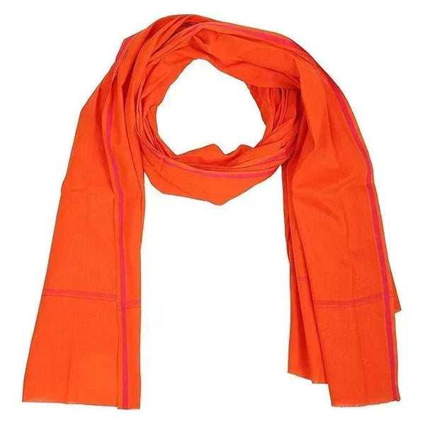 Orange cotton gamcha patka scarf, long draped with stripe edging