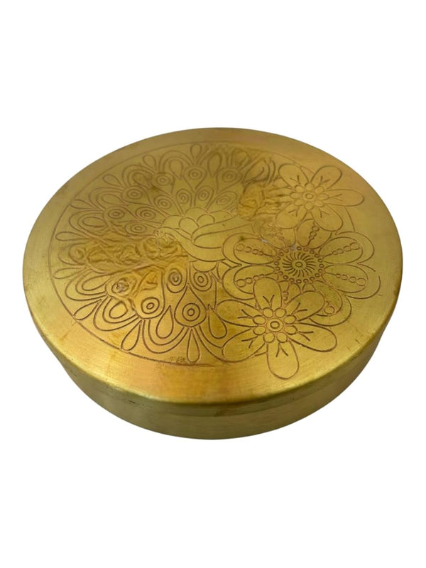 Achleshwar Brass Pooja Box | 7 Dibbi Set for Roli, Chawal, Haldi, Kumkum, Sindoor, Chandan, Turmeric | Traditional Brass Pooja Dani with Lid Holder for Festivals, Vrat & Daily Puja modified this title