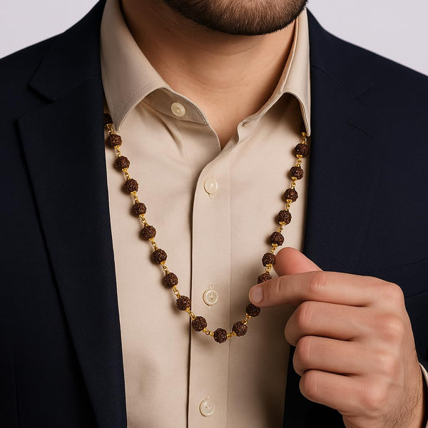 Achleshwar 8mm Rudraksha Mala with Golden Caps