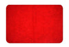 Red woolen pooja mat top view with rounded corners and logo patch