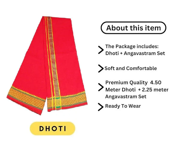 Pure cotton special dhoti set Red colour along angvastra - Achleshwar