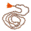 Tulsi mala necklace with round wooden beads and orange tassel
