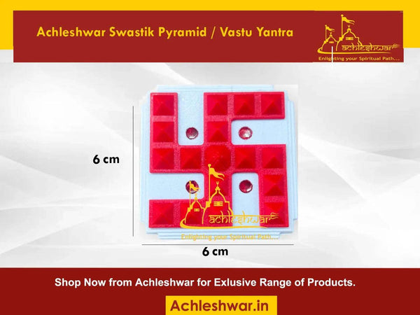 Red swastik pyramid vastu yantra, square tray with raised geometric blocks