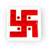 Red swastik-style pyramid wall hanging with raised red geometric tiles in white frame