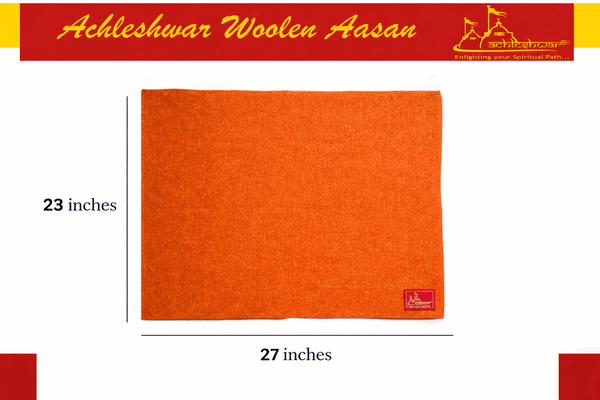 Orange woolen aasan meditation mat, 23 in by 27 in, square folded design.