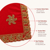 Red velvet fabric with gold zari thread embroidery and ornate border trim