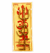 Gold trishul yantra displayed in a red-and-yellow wrapper with printed text.