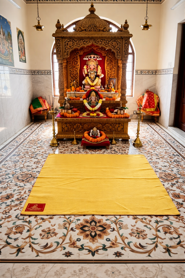 Premium Lite Yellow Woolen Aasan - Completely Handcrafted Meditation Mat - Achleshwar