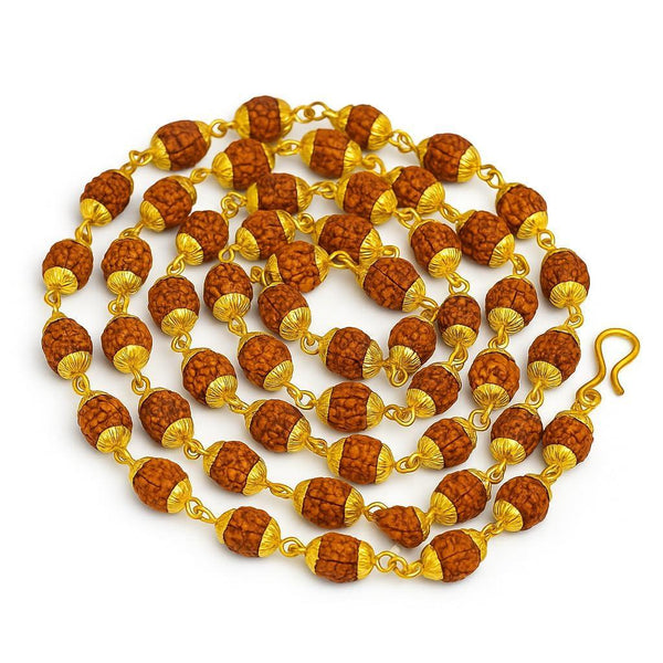 8mm Rudraksha Mala with Golden Caps - Achleshwar