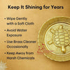 Brass tortoise plate on round embossed disc with hexagon shell and small legs