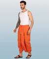 Pure cotton readymade dhoti free size orange colour with Thick embroidery border - Achleshwar