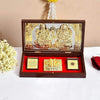 Gold plated Lakshmi and Ganesh charan paduka yantra set with framed display and three inserts