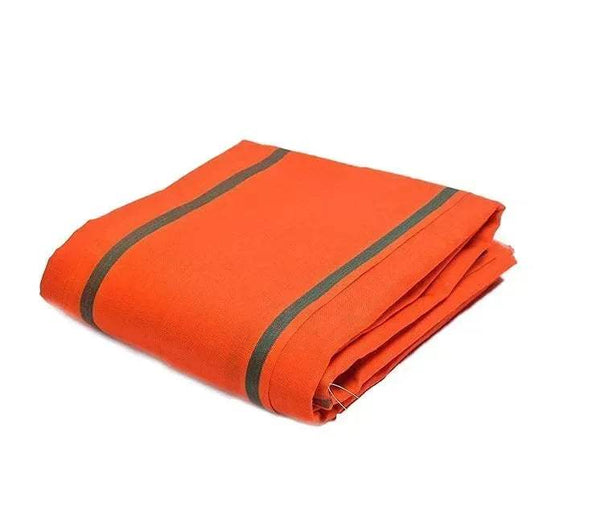 Orange cotton gamcha patka folded, with dark green border stripes