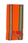 Orange cotton gamcha/patka folded with brown center stripe and green edge border