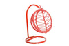 Red hanging swing with oval net cradle and circular base ring, front view
