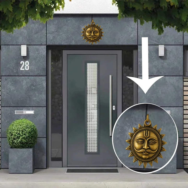 Gold sun face wall hanging pendant on cord