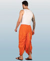 Pure cotton readymade dhoti free size orange colour with Thick embroidery border - Achleshwar