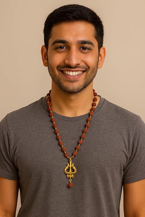 Achleshwar Rudraksha Mala Necklace with Trishool Pendant