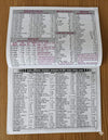 Hindu panchang booklet open pages with printed date tables and Hindi text