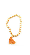 Written tusli bead mala necklace with orange tassel, cream and gold beads