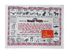 Paperback almanac page with red-bordered charts, icons, and small astrology symbols