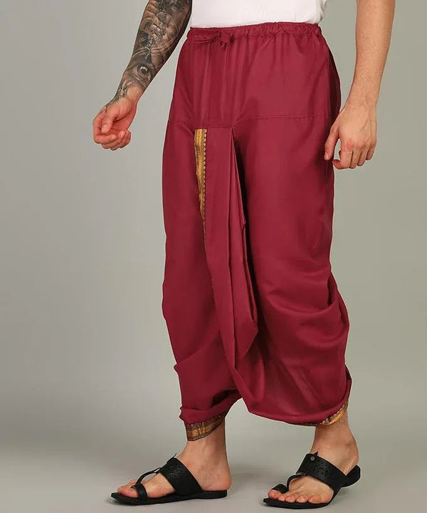 Readymade Dhoti Khadi Mix Cotton Red Colour - Achleshwar