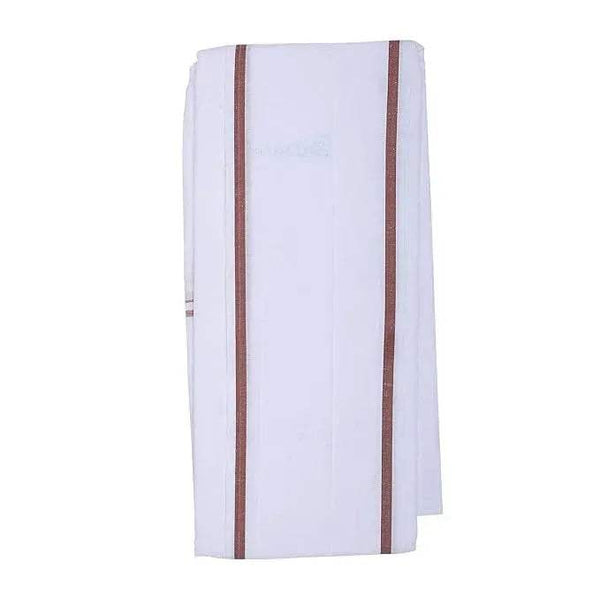 White cotton gamcha patka with vertical brown center stripe