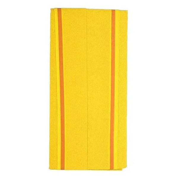 Yellow cotton gamcha patka with narrow orange border stripe along edges