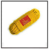 Yellow cotton thread skein with a red label